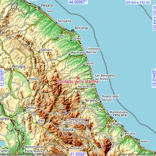 Topographic map of Montalto delle Marche