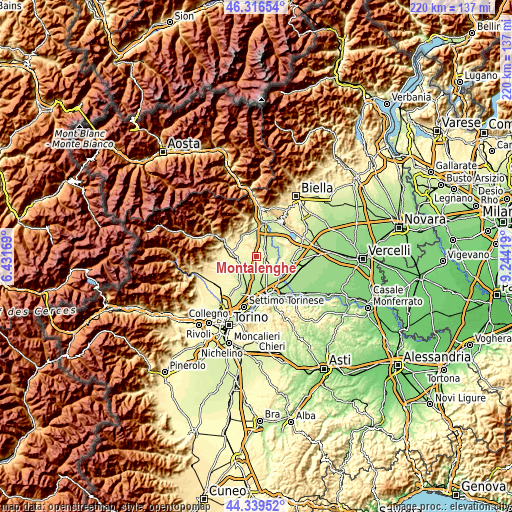 Topographic map of Montalenghe