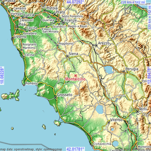 Topographic map of Montalcino