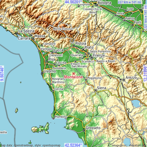 Topographic map of Montaione