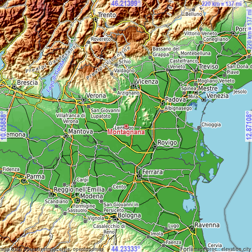 Topographic map of Montagnana