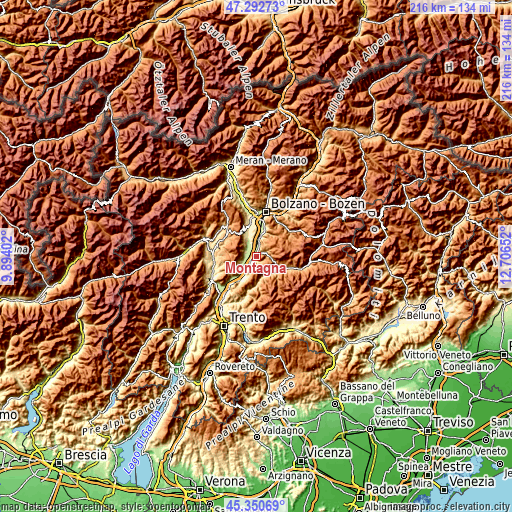 Topographic map of Montagna