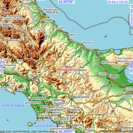 Topographic map of Montagano