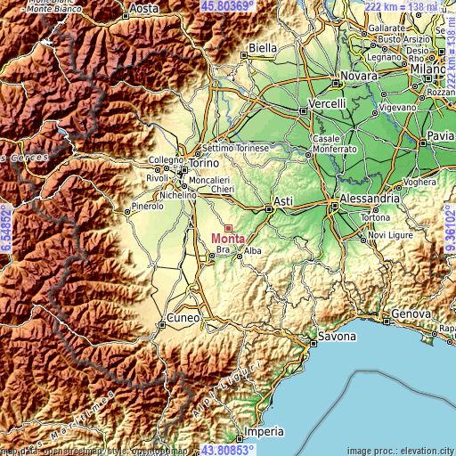 Topographic map of Montà