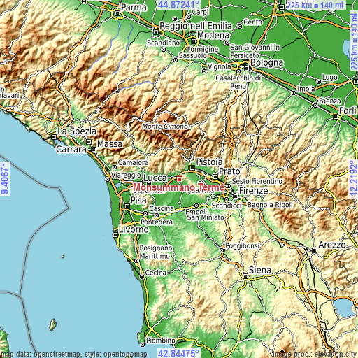 Topographic map of Monsummano Terme