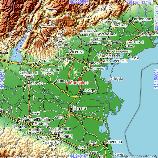 Topographic map of Monselice