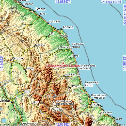 Topographic map of Monsampietro Morico