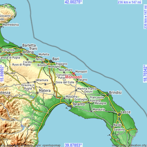 Topographic map of Monopoli