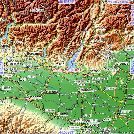 Topographic map of Moniga del Garda