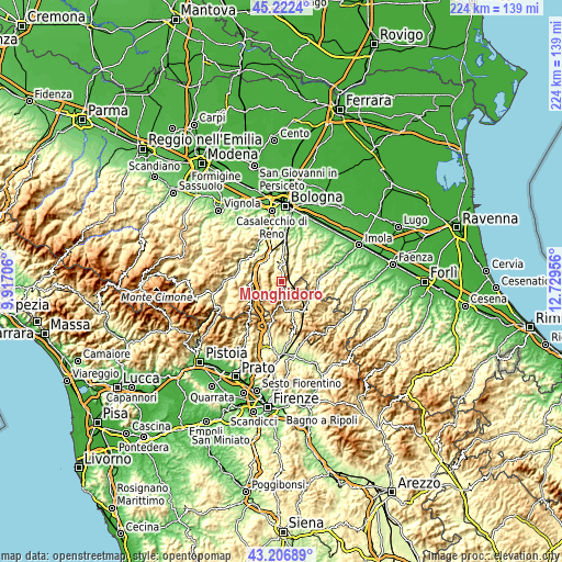 Topographic map of Monghidoro