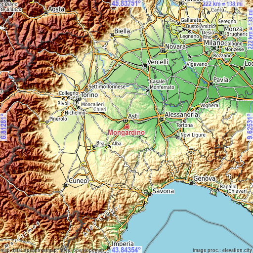 Topographic map of Mongardino