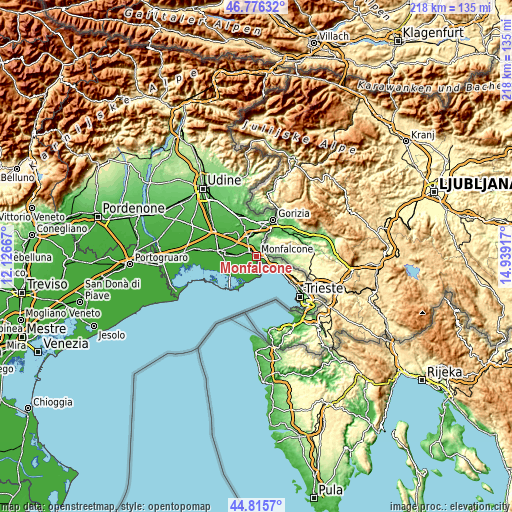 Topographic map of Monfalcone