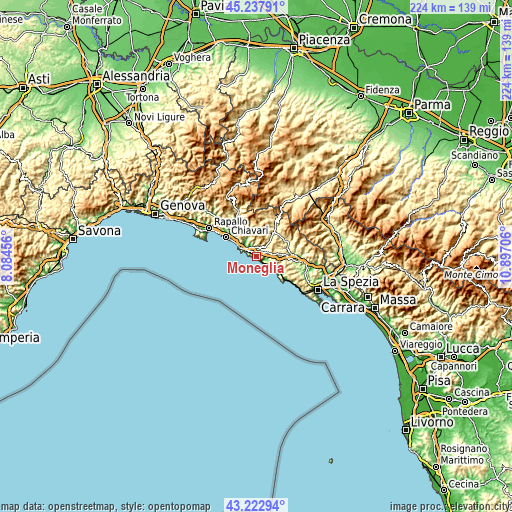 Topographic map of Moneglia