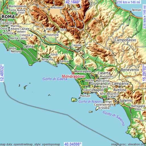 Topographic map of Mondragone