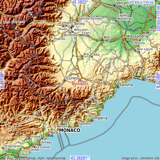 Topographic map of Mondovì