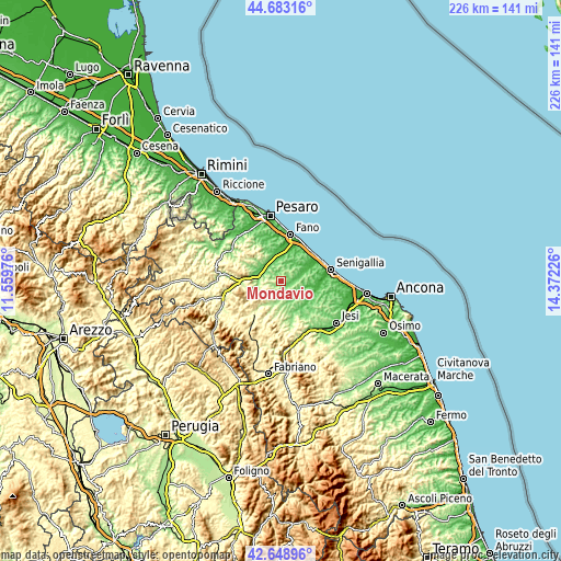 Topographic map of Mondavio