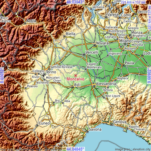 Topographic map of Moncalvo