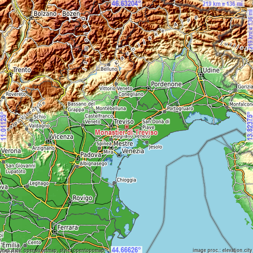 Topographic map of Monastier di Treviso