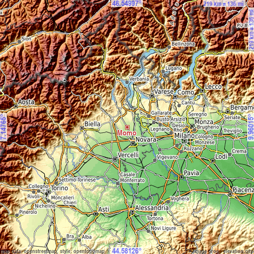 Topographic map of Momo