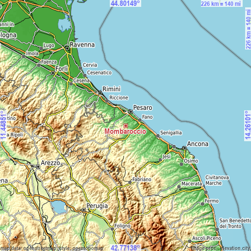 Topographic map of Mombaroccio