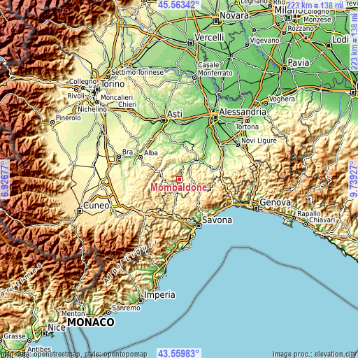 Topographic map of Mombaldone