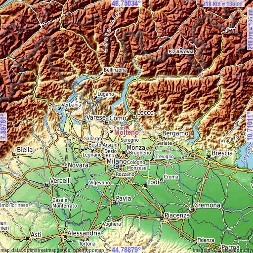 Topographic map of Molteno