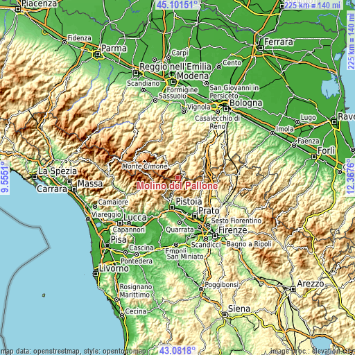 Topographic map of Molino del Pallone