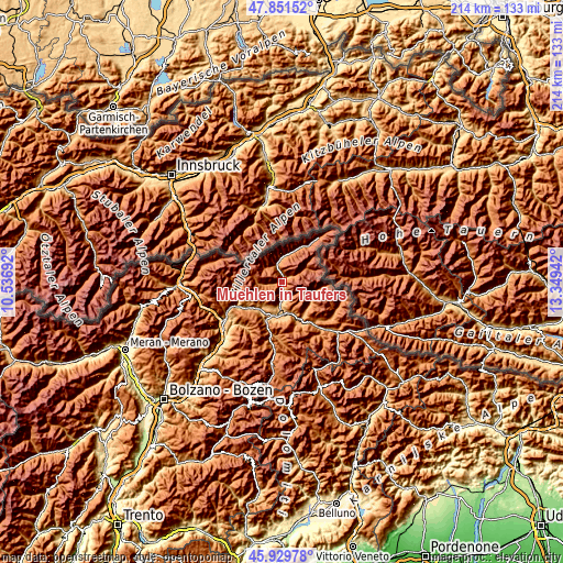 Topographic map of Mühlen in Taufers