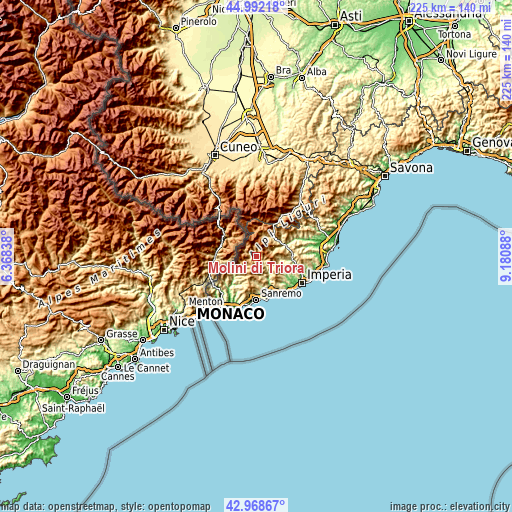 Topographic map of Molini di Triora