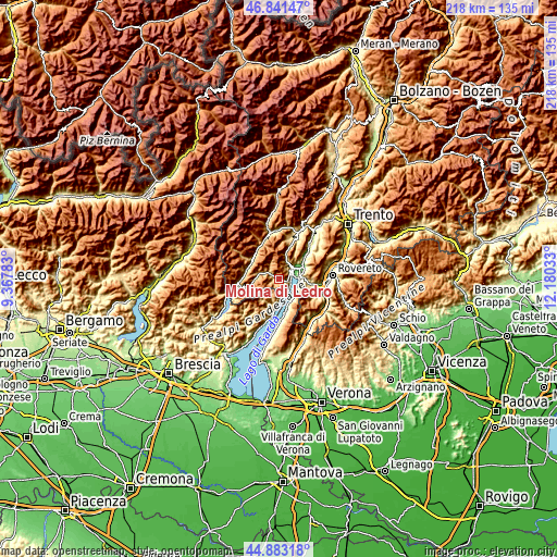 Topographic map of Molina di Ledro