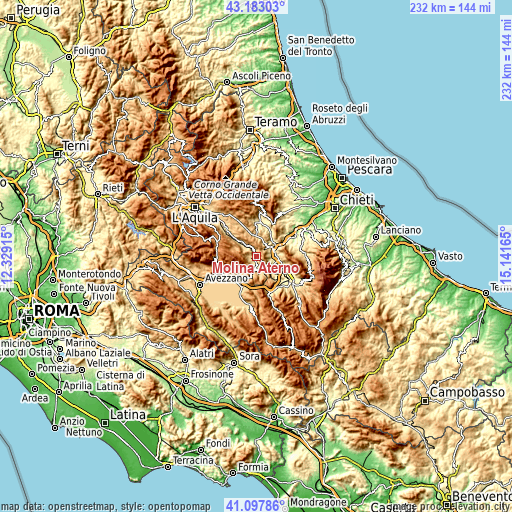 Topographic map of Molina Aterno