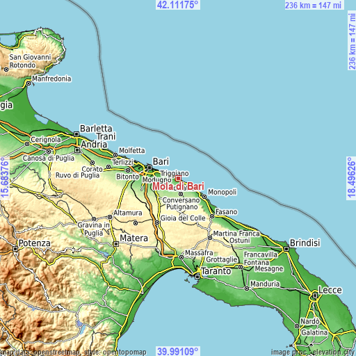 Topographic map of Mola di Bari