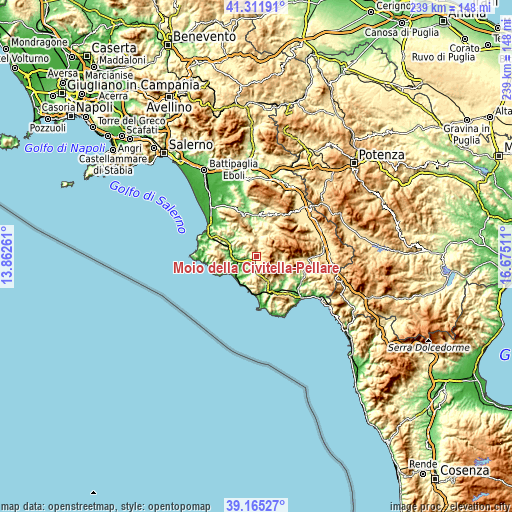 Topographic map of Moio della Civitella-Pellare