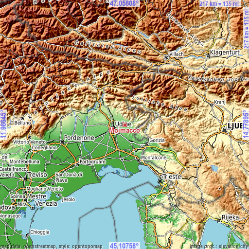 Topographic map of Moimacco