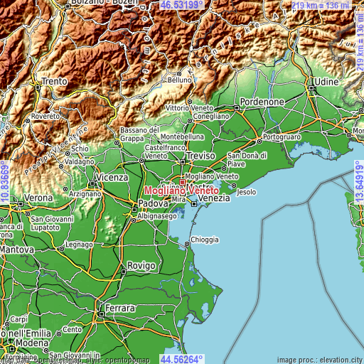 Topographic map of Mogliano Veneto