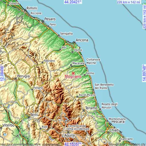 Topographic map of Mogliano