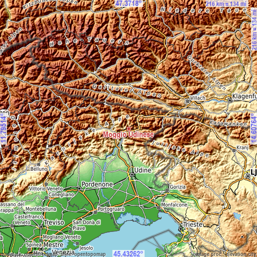 Topographic map of Moggio Udinese