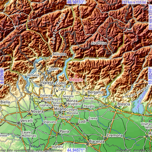 Topographic map of Moggio