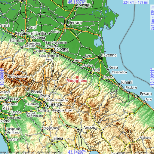 Topographic map of Modigliana