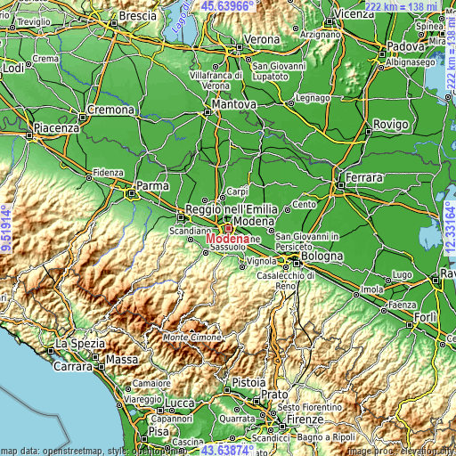 Topographic map of Modena