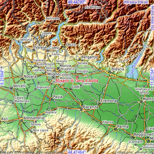 Topographic map of Misano di Gera d'Adda