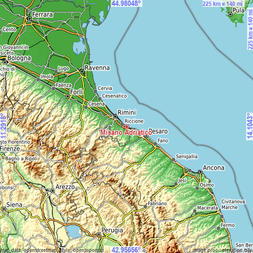 Topographic map of Misano Adriatico