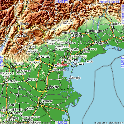 Topographic map of Mirano