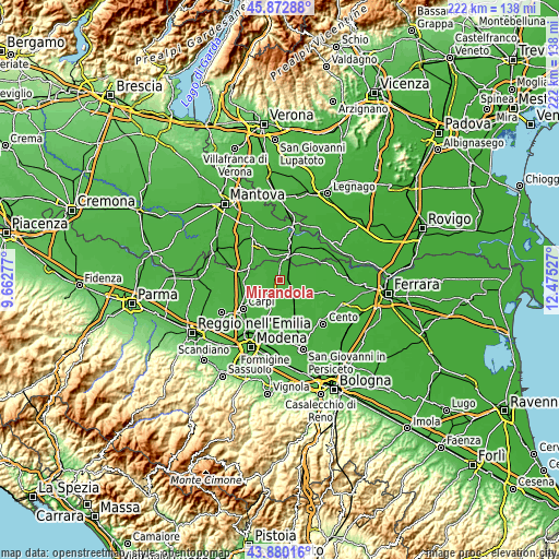 Topographic map of Mirandola