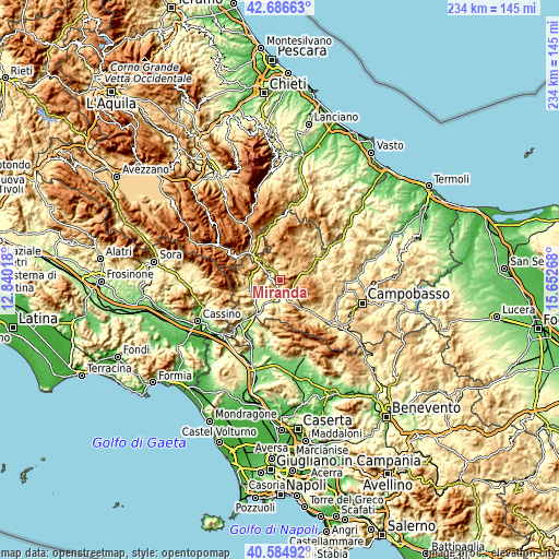 Topographic map of Miranda