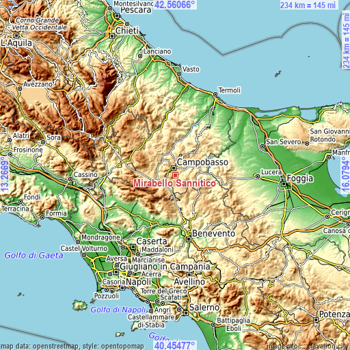 Topographic map of Mirabello Sannitico