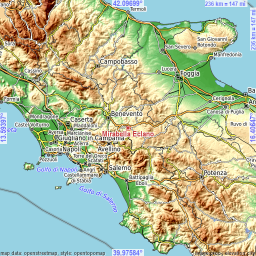 Topographic map of Mirabella Eclano