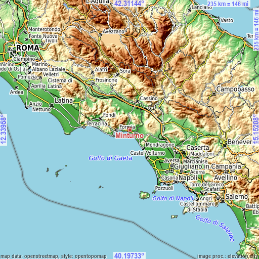 Topographic map of Minturno