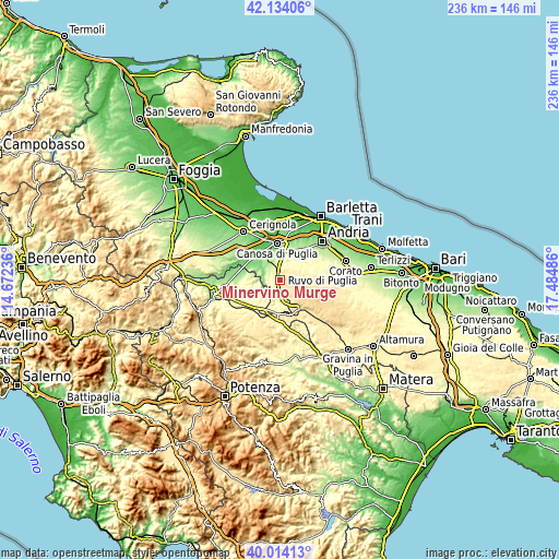 Topographic map of Minervino Murge