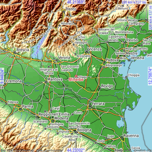 Topographic map of Minerbe